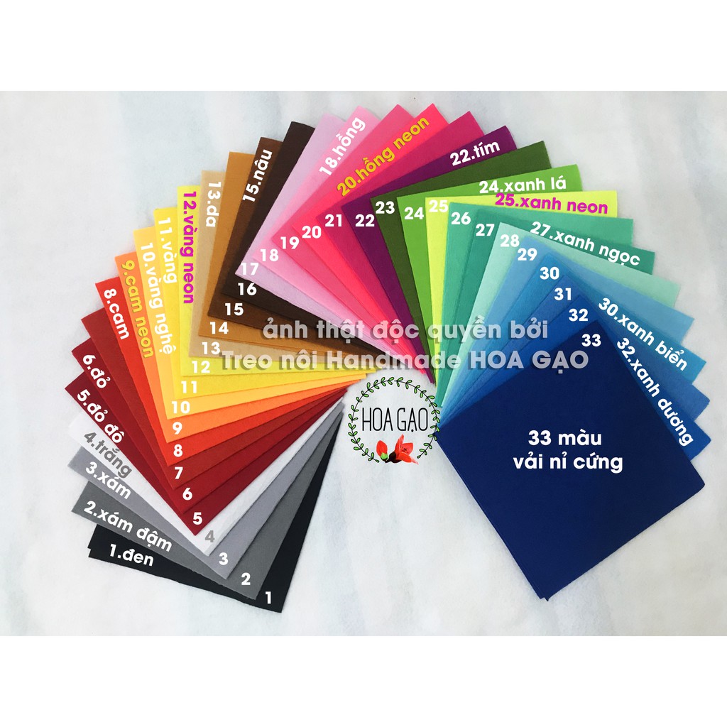 Set vải nỉ cứng làm đồ handmade, dạ cứng combo 30 tấm 30 màu khổ 22*22 cm làm treo nôi thủ công
