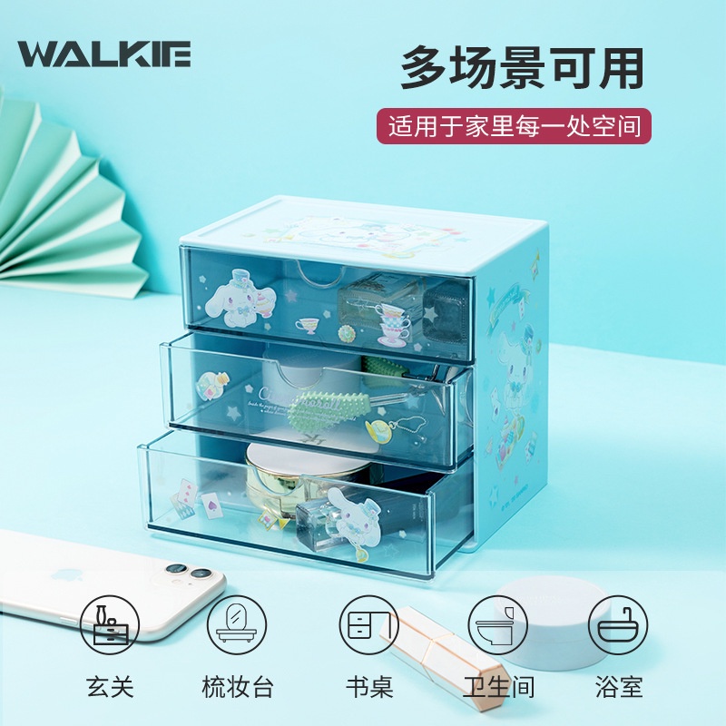 Walkie Sanrioed Cinnamoroll My Melody Kuromi Purin Hộp Đựng Mỹ Phẩm Ba Tầng Hình Anime Kawaii