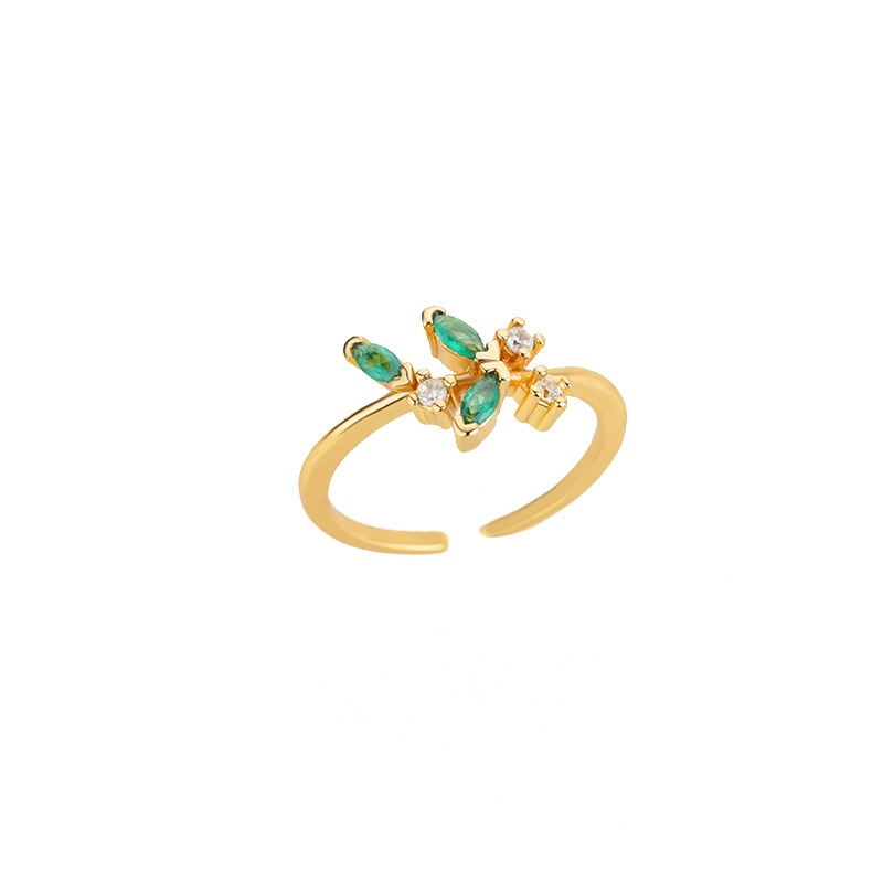 Nhẫn Đồng Đính Đá Zircon Hình Giọt Nước Màu Xanh Lá Cây Có Thể Điều Chỉnh Kích Cỡ