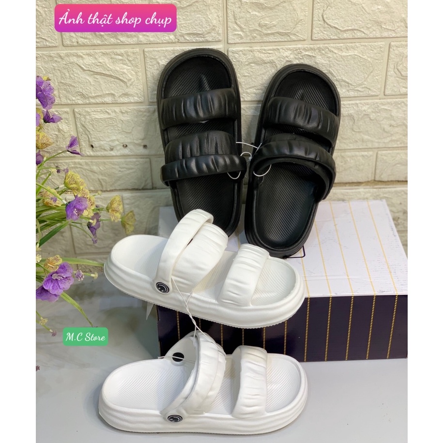 Dép SanDal đế bằng 2 quai ngang nữ đính đá cao cấp, đế cao 4cm, dép quai hậu đi chơi, đi học siêu kute