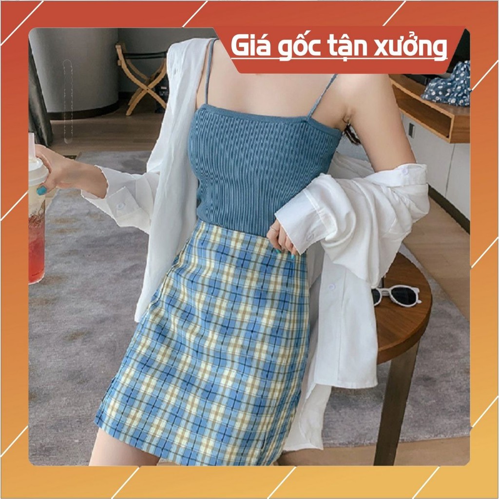 Váy Chữ A  Cạp Cao Kẻ Ca-Ro Dễ Thương Phong Cách Hàn Quốc | BigBuy360 - bigbuy360.vn