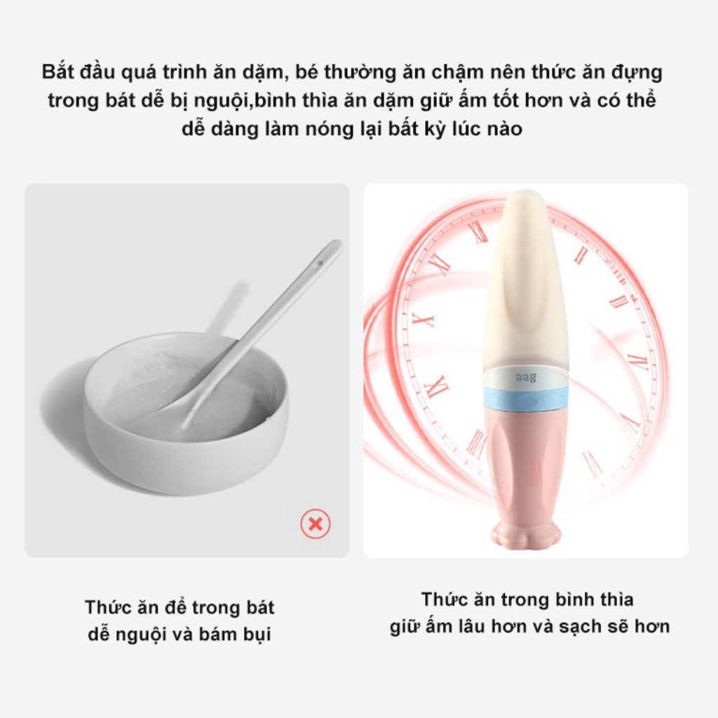 [XẢ KHO] Bình thìa ăn dặm silicon AAG dung tích 90ml hỗ trợ uống sữa ăn bột an toàn tiện lợi cho bé