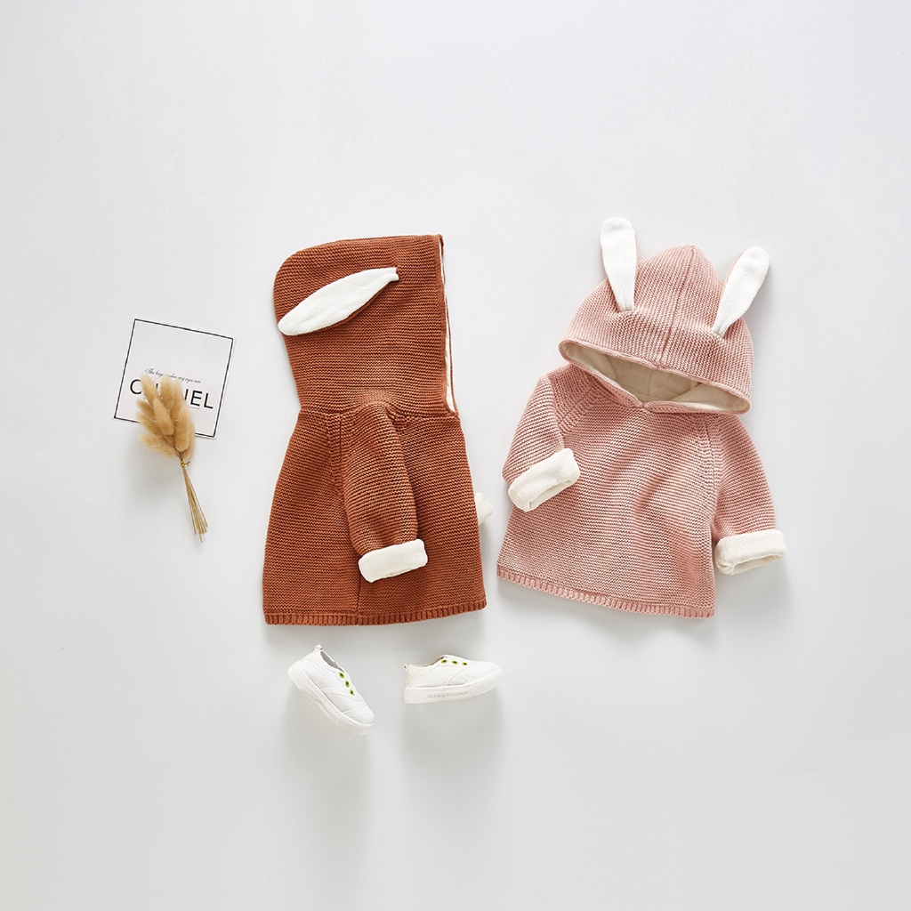 Áo Sweater dệt kim phối tai thỏ đáng yêu cho bé