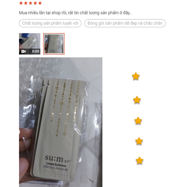 Tinh chất serum vàng 24k ngày Sum 37 Losec Summa Elixir Day Ampoule gói 1ml - dưỡng da đều màu mờ thâm nám