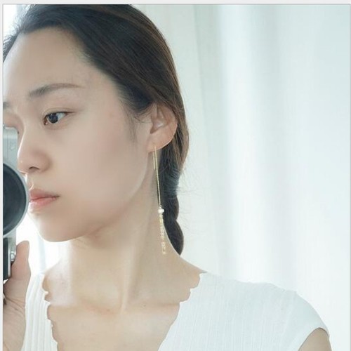 Bông Tai Chuỗi Dài Tòn Ten Titan Không Đen TT 4007