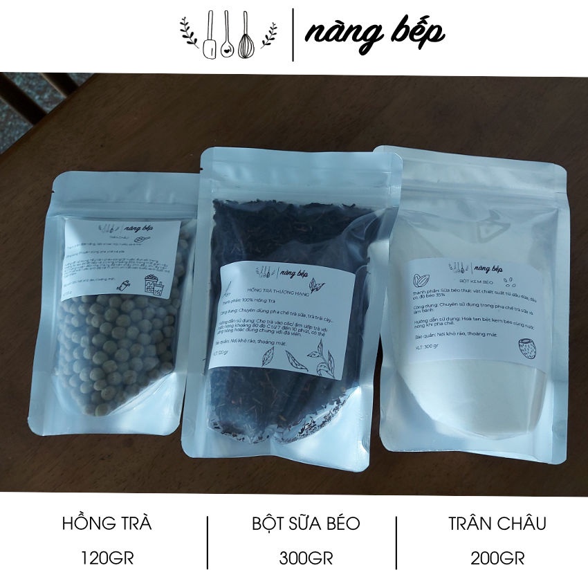 Set Nguyên Liệu Làm Trà Sữa Trân Châu Tự Pha Hồng Trà Đường Đen - Nàng Bếp set 15 ly | BigBuy360 - bigbuy360.vn