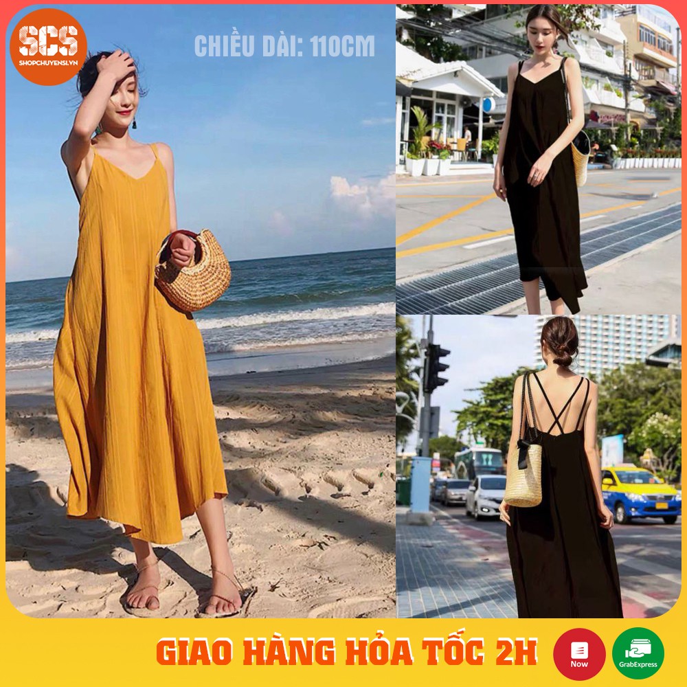 Đầm Maxi Đan Dây 2 màu (Đen, vàng) - Đầm_maxi_hở_lưng
