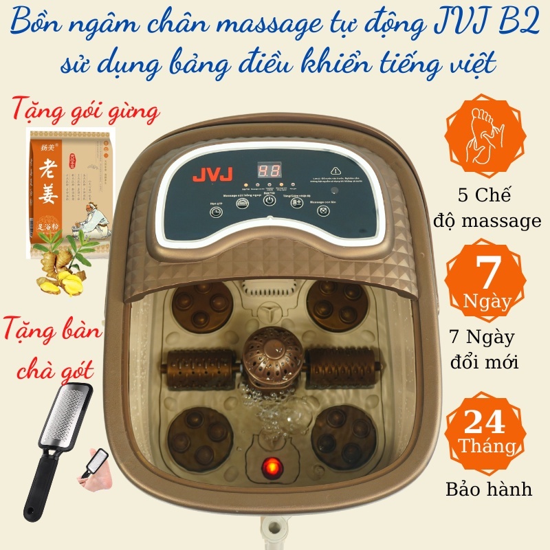 Bồn ngâm chân massage JVJ B2 , máy ngâm chân massage tự động bằng con lăn có sục khí có đèn Led