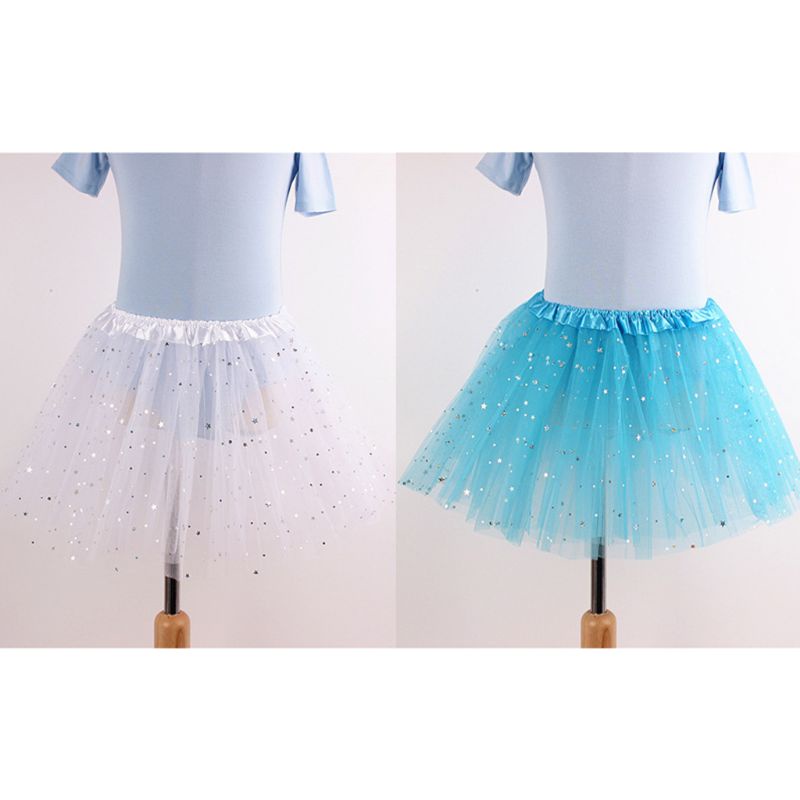 Chân váy tutu ba mảnh màu trơn đính sequin hình ngôi sao mini viền satin 12 màu 3-8T cho bé gái | BigBuy360 - bigbuy360.vn