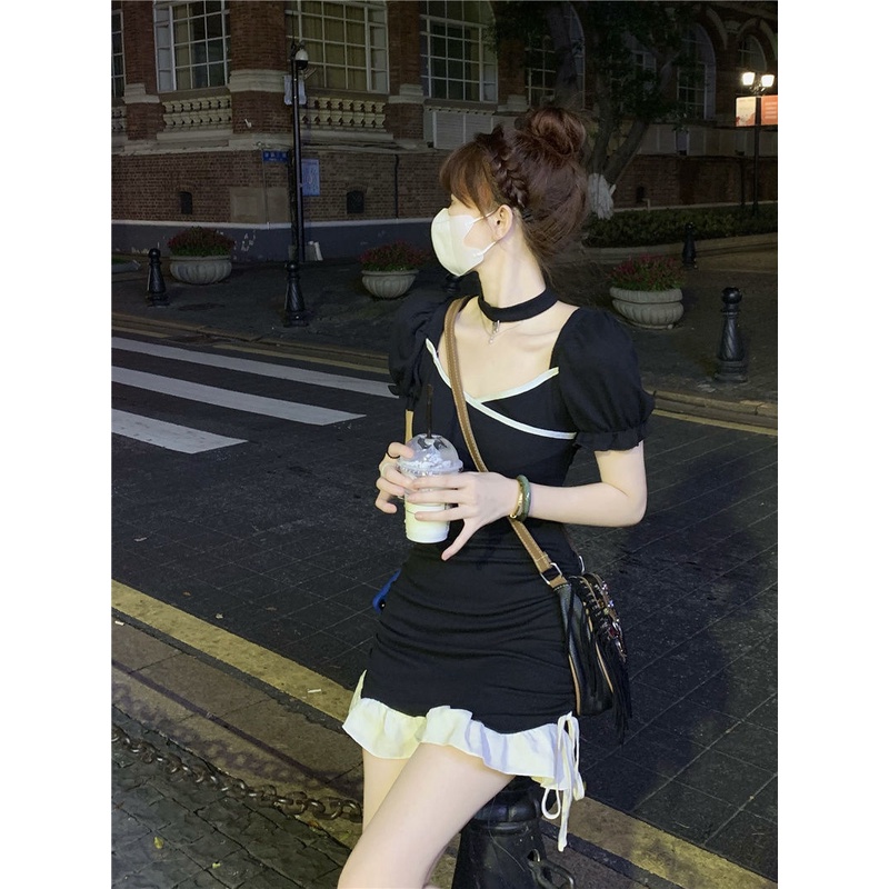 Đầm Tay Ngắn Cổ Vuông Thắt Nơ Thời Trang Mùa Hè Xinh Xắn Cho Nữ