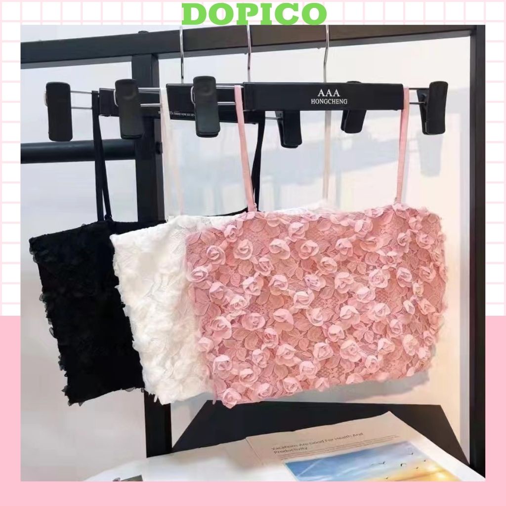 Áo bra nữ 2 dây phong cách croptop ren nhún baby xinh xắn DOPICO B3653