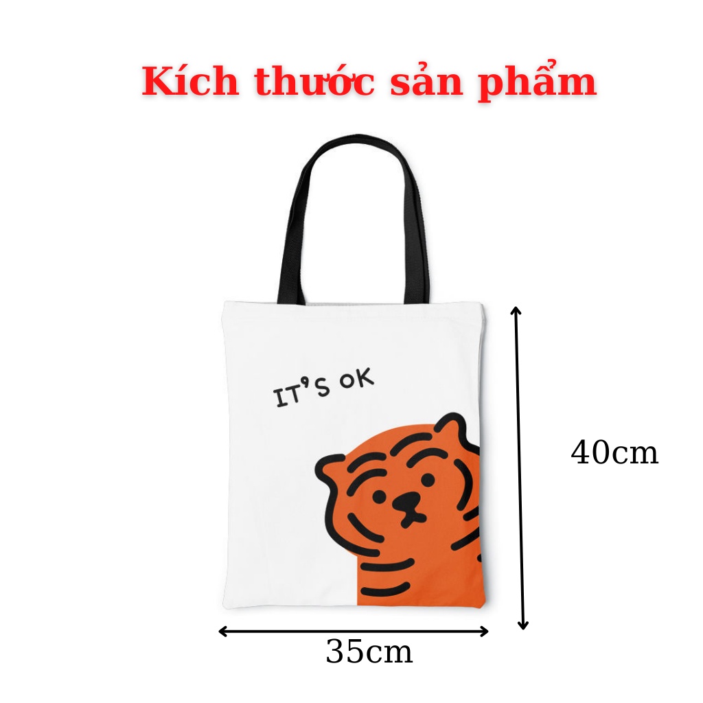 Túi xách tote vải canvas đeo vai hình hổ con siêu cute cỡ to đựng đồ đi chơi đi học đi du lịch đều xinh