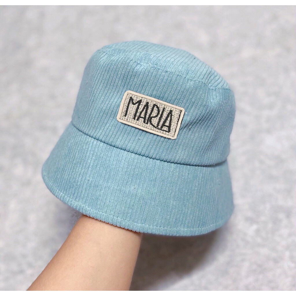 Mũ bucket vành cụp Nón tai bèo thêu Maria  chất nhung tăm cao cấp form unisex nam nữ