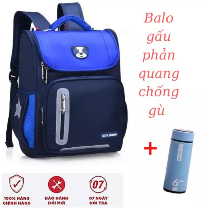 Cặp balo học sinh chống gù lưng dáng hộp BEAR BABY siêu nhẹ ,phản quang ,chống mưa Tặng kèo bình đựng nước cao cấp