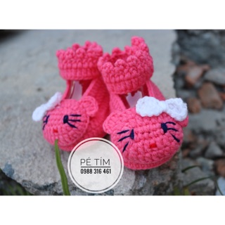 Giày len handmade/ giày len kitty hồng cho bé gái