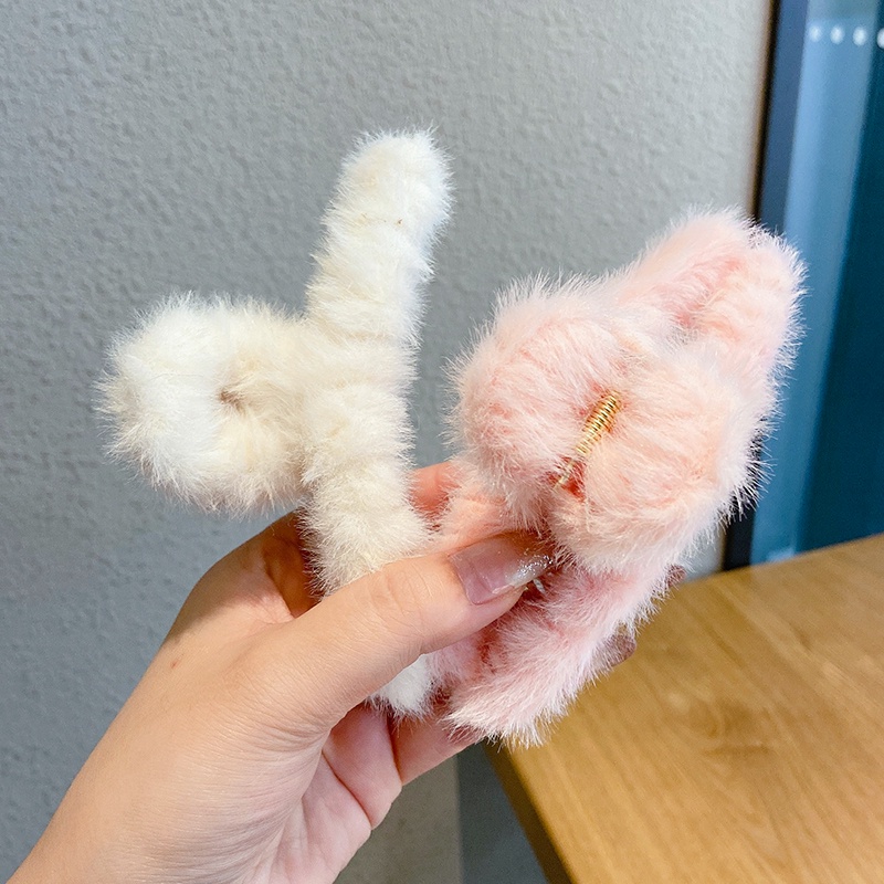 Kẹp tóc hình vuốt cá mập kích thước lớn vải lông nhung tinh tế thời trang Hàn Quốc