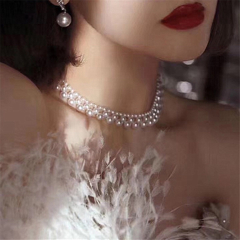 Chuỗi đeo cổ choker bạc 925 hạt đan nhiều size