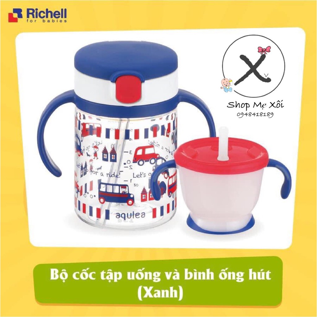 [ Tiết kiệm ] : Set 2 cốc tập hút - tập uống Richell cho bé