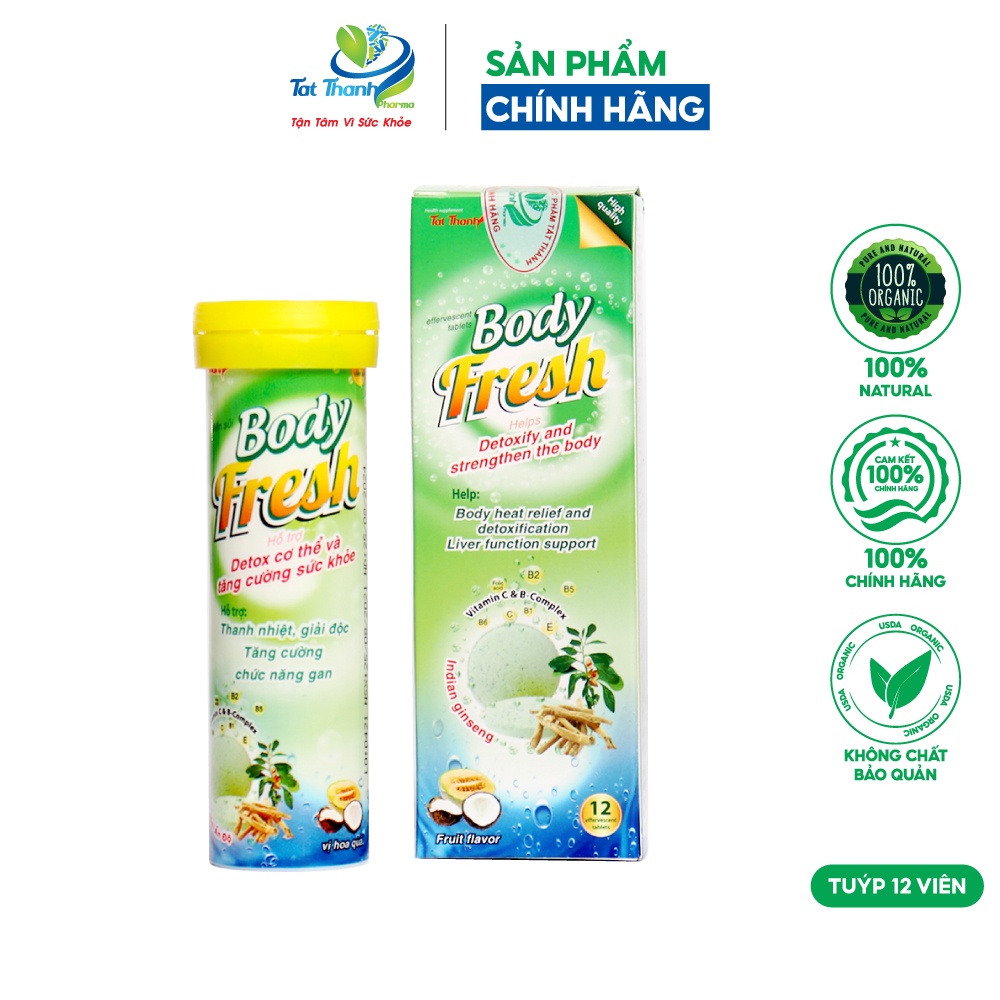 Viên sủi Body Fresh vị hoa quả Tất Thành Pharma thanh nhiệt giải độc tăng cường sức khỏe tuýp 12 viên