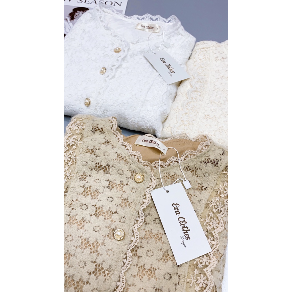 Áo sơ mi nữ ren dài tay đẹp hai lớp dáng suông cổ tròn màu trắng be đi làm đi chơi | BigBuy360 - bigbuy360.vn