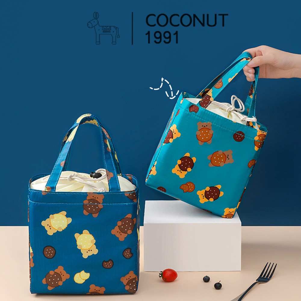 Túi đựng hộp cơm giữ nhiệt QSND - BEAR lót nhôm đựng được 2 hộp cơm cỡ vừa