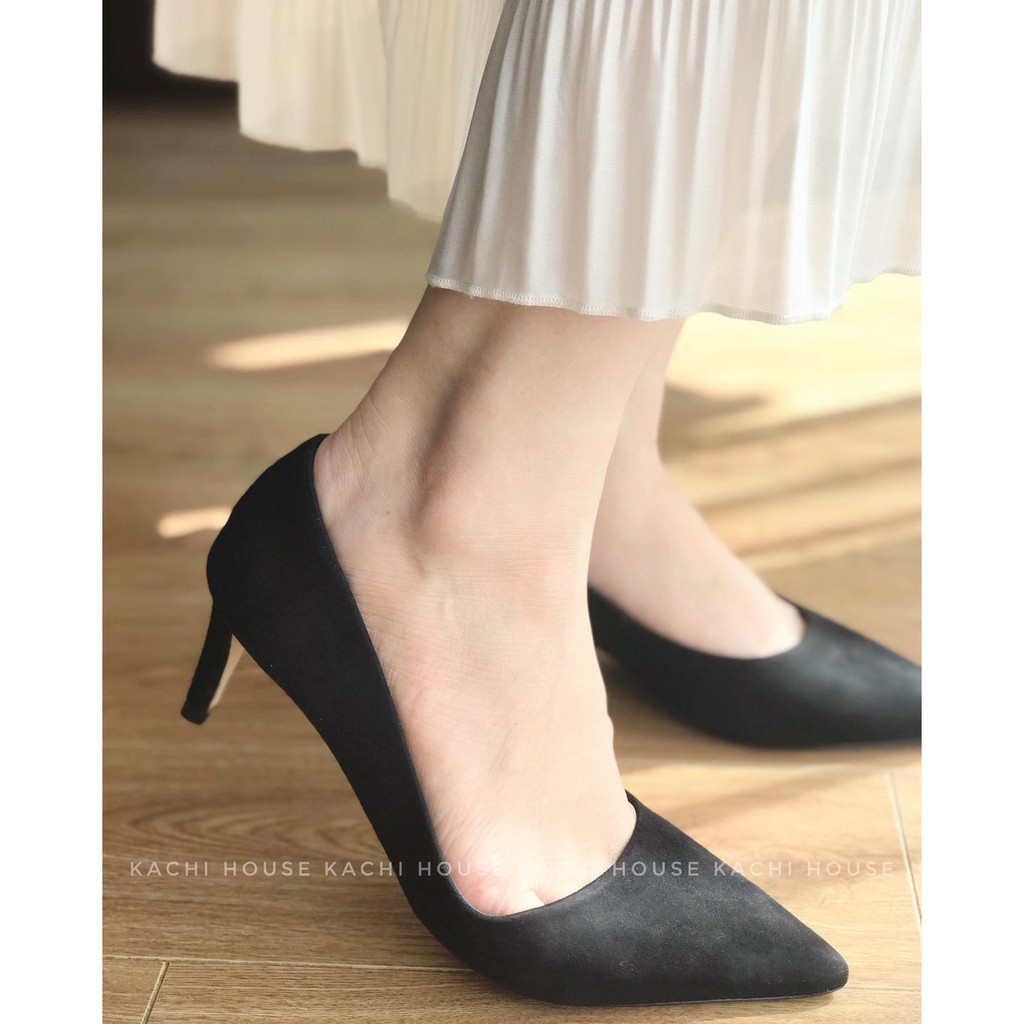 Giày gót nhọn da lộn 5P
