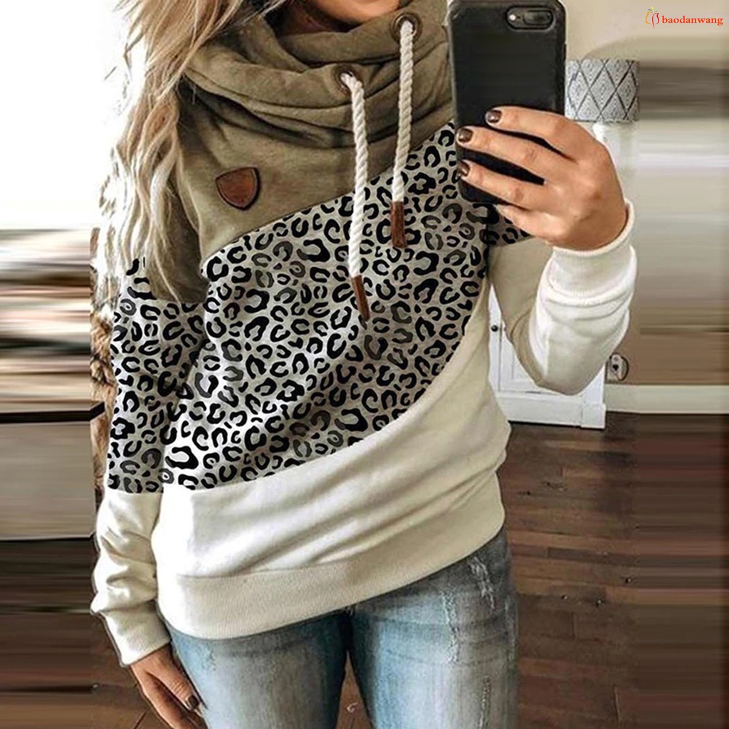 Three-color Patchworks Hooded Long-sleeved Lace-up Hoodies Fall Warm Basic Women's Pullover