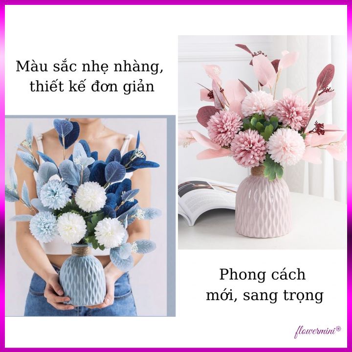 Hoa lụa, lọ hoa cúc pingpong để bàn trang trí kệ tủ phong cách mới