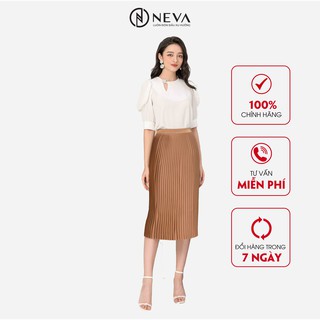 Chân váy xếp ly dài neva màu nâu đỏ w320182