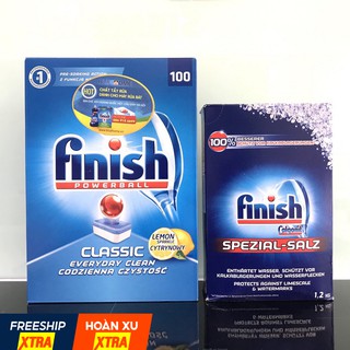 Combo Viên rửa bát chén Finish Classic 100 viên + Muối rửa bát Finish 1.2kg