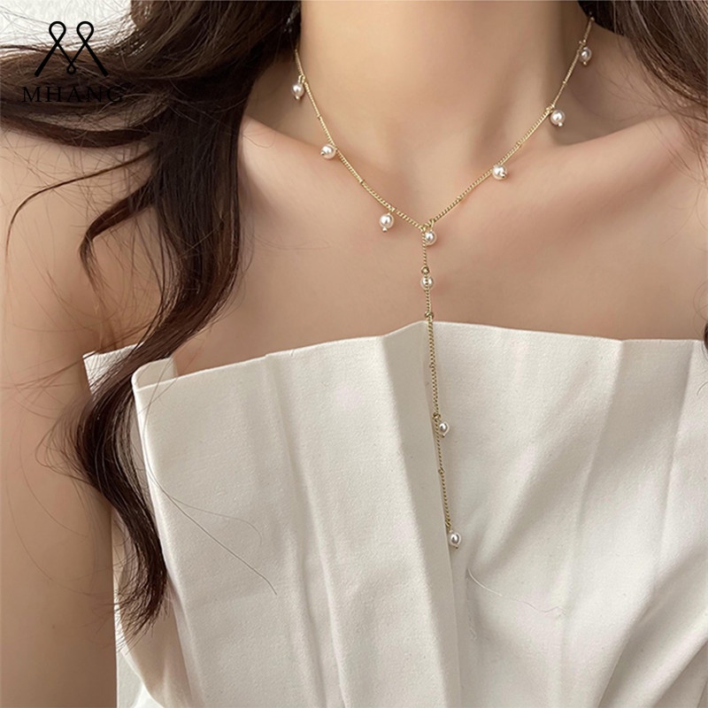 Vòng cổ Dáng Dài Đính Ngọc Trai Nhân Tạo Thời Trang