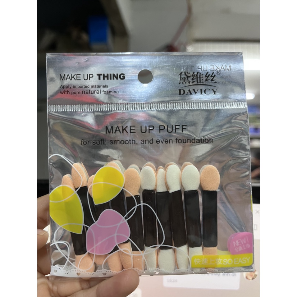 Cọ Mút Đánh Phấn Mắt 2 Đầu Davicy (Bịch 10 cây)