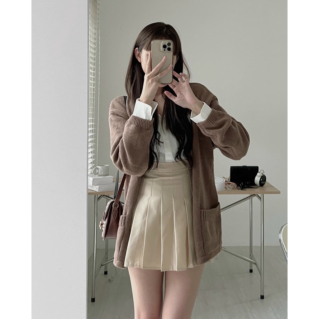 Áo Khoác Len Cardigan Choàng Mỏng 2 Túi Vuông Tay Dài | Bé Tiu Clothing