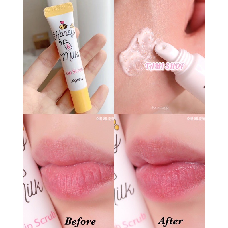 BỘ DƯỠNG MÔI MẬT ONG APIEU HONEY &amp; MILK LIPBALM / LIP SCRUB / LIP OIL / LIP SLEEPING PACK