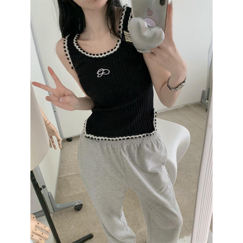 QKOOLE  Áo Croptop Dệt Kim Phong Cách Hàn Quốc Xinh Xắn Cho Nữ