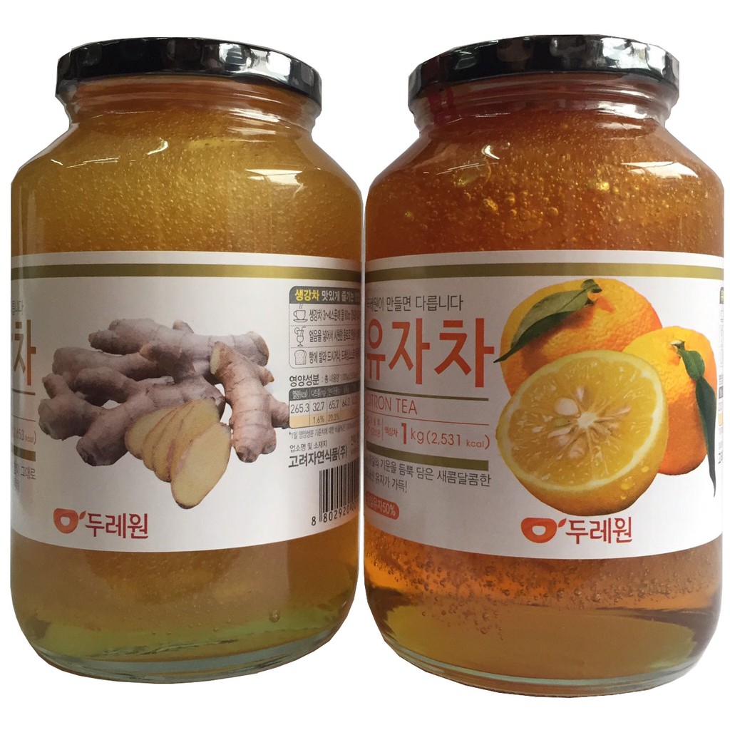 Combo 2 hũ trà gừng mật ong và mứt trà chanh mật ong Natural Food Hàn Quốc 1 kg,  mật ong gừng, PP Sâm Yến Thái An