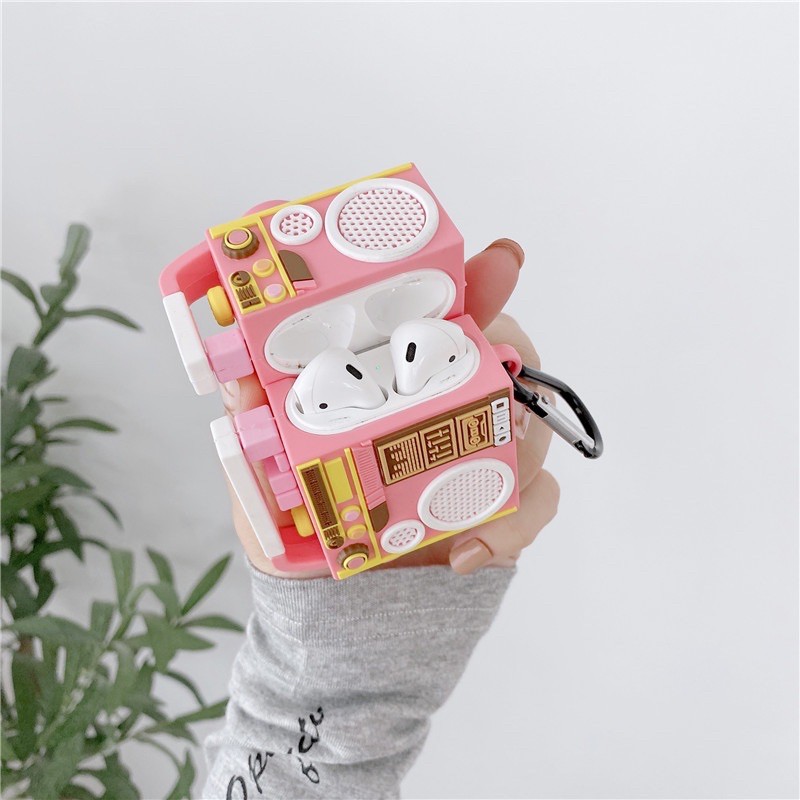 Case Airpod 1/2/Pro Hình Máy Radio Màu Hồng