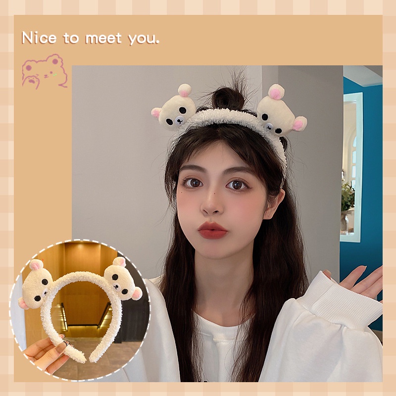 Băng Đô Cài Tóc Rửa Mặt Hình Thỏ / Cua / Ếch Nhồi Bông Dễ Thương