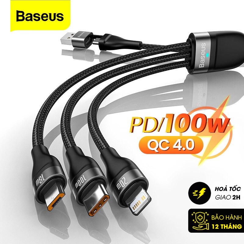 Cáp sạc nhanh 3 đầu Baseus Flash Series 3 in1 Plus