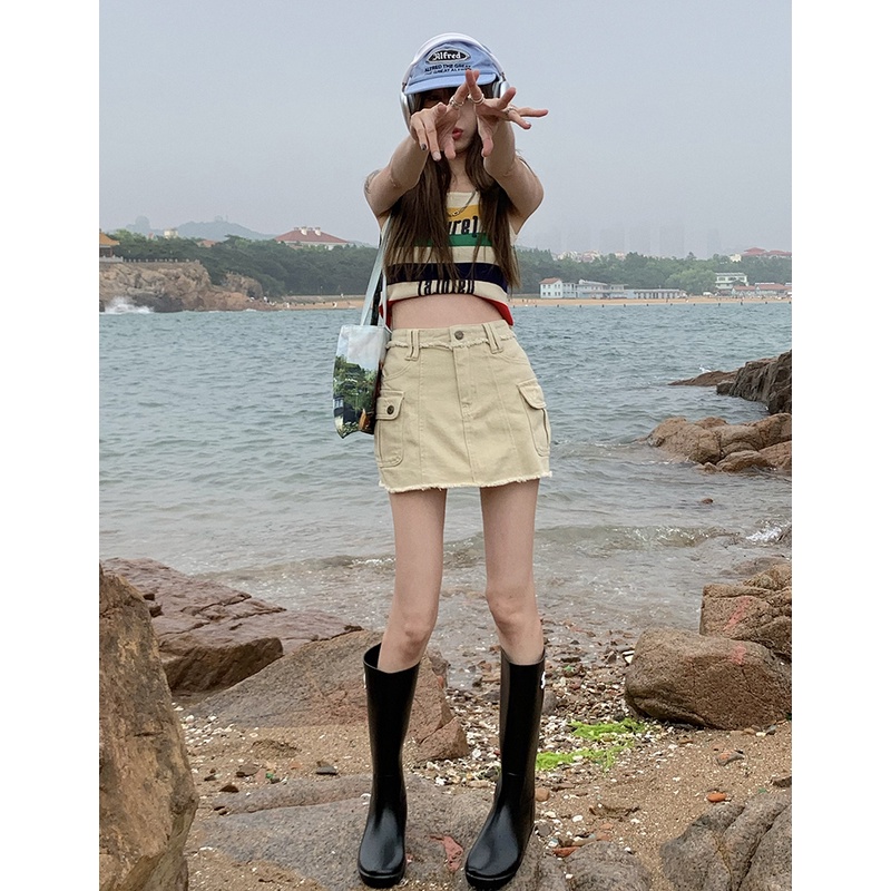Chân Váy Denim Ngắn Phong Cách Retro Thời Trang Hàn Quốc Dành Cho Nữ