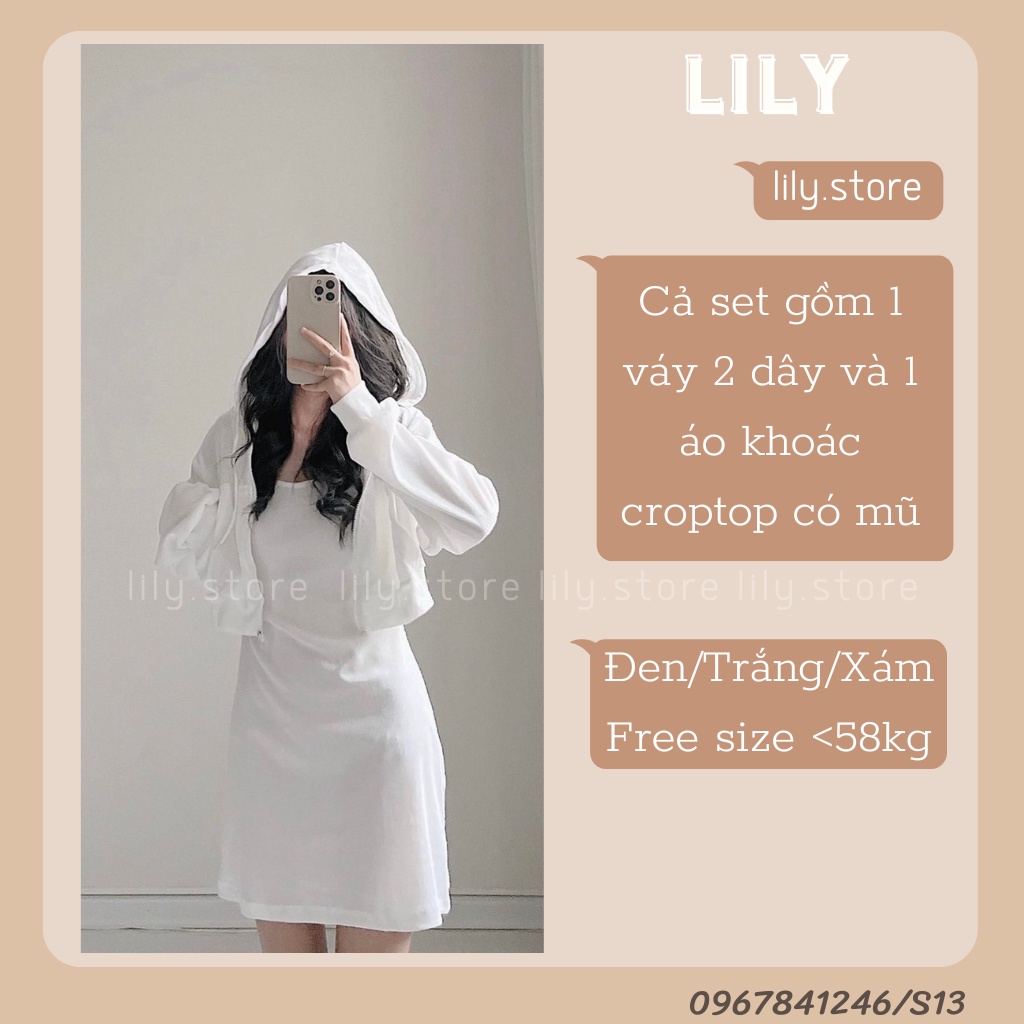 Set áo váy nữ, Set váy 2 dây kèm áo khoác chất len tăm trẻ trung năng động oversize S13LILY