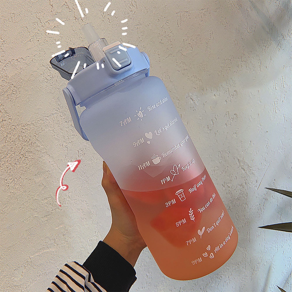 Bình Nước Thể Thao Màu Gradient Dung Tích 2000ml Kèm Ống Hút Tiện Dụng