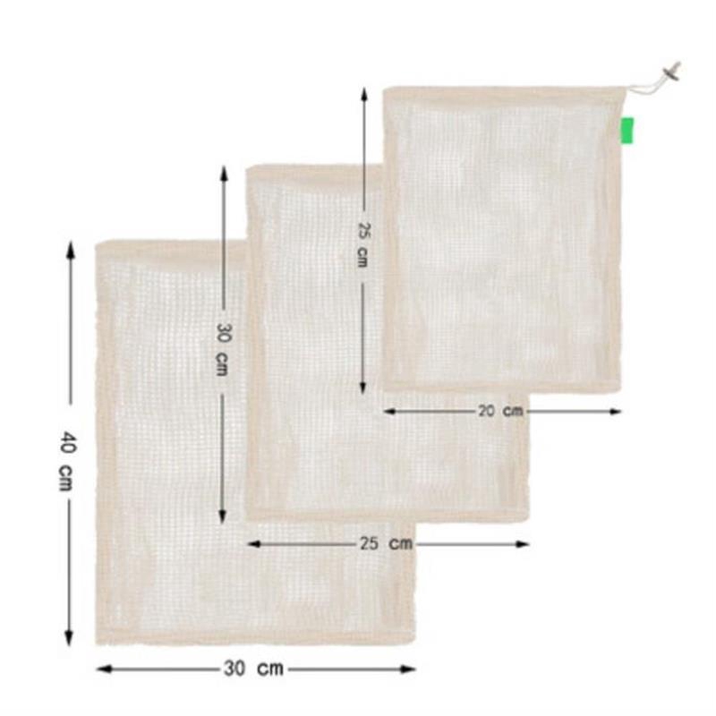 1 Túi Lưới Cotton Hữu Cơ Dây Rút Tái Sử Dụng Được Đựng Rau Củ Quả
