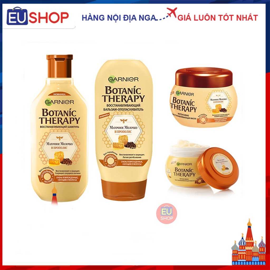 Bộ gội xả ủ Garnier sữa ong chúa và keo ong phục hồi cho tóc hư tổn và chẻ ngọn