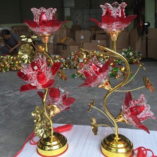 Đôi đèn thờ thủy tinh 3 bông 55cm