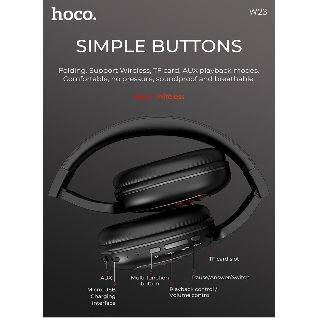 Tai Nghe Bluetooth Chụp Tai Hoco W23 New ✔Có Khe Cắm Thẻ Nhớ - Bảo Hành 12 Tháng | BigBuy360 - bigbuy360.vn