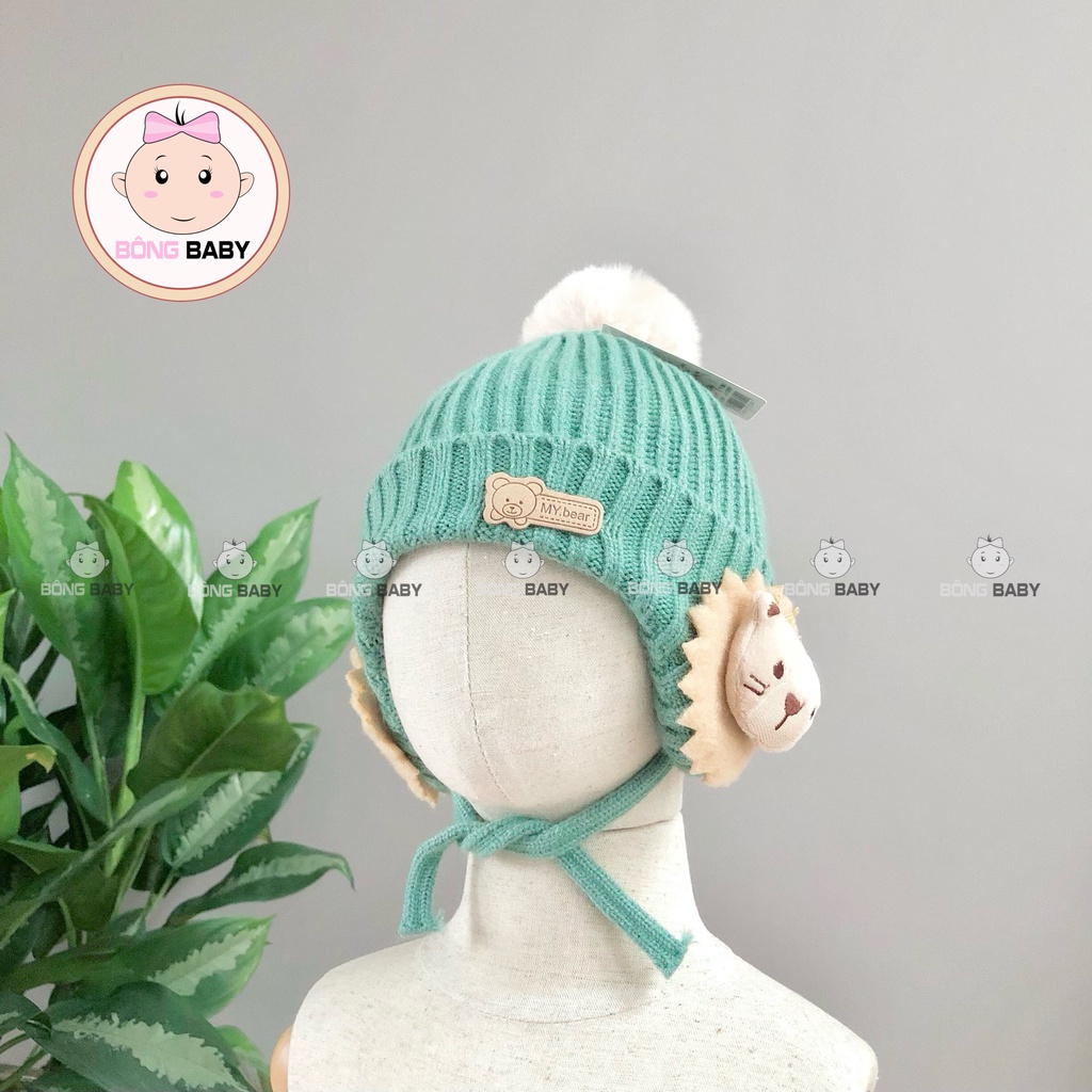Mũ len cột dây tai gấu cute, thời thượng cho bé trai, bé gái từ 6 - 12 tháng - Mũ len phi công dày dặn, giữ ấm tốt