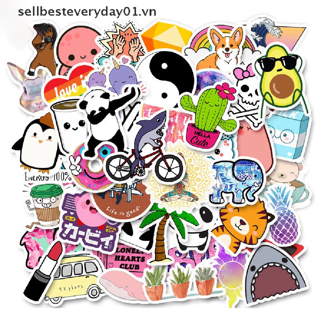 Set 50 miếng dán trang trí họa tiết graffiti hoạt hình vui nhộn dành cho laptop ván trượt vali hành lý
