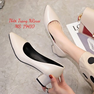 Giày công sở gót vuông 5 phân màu kem big size 40 41 42 43 44