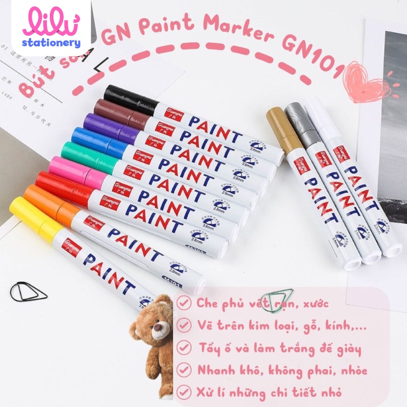 Bút sơn vẽ ô tô giày xe mô hình thủy tinh gỗ nhựa giấy kim loại GN Paint Marker GN101 repaint mực 12 màu